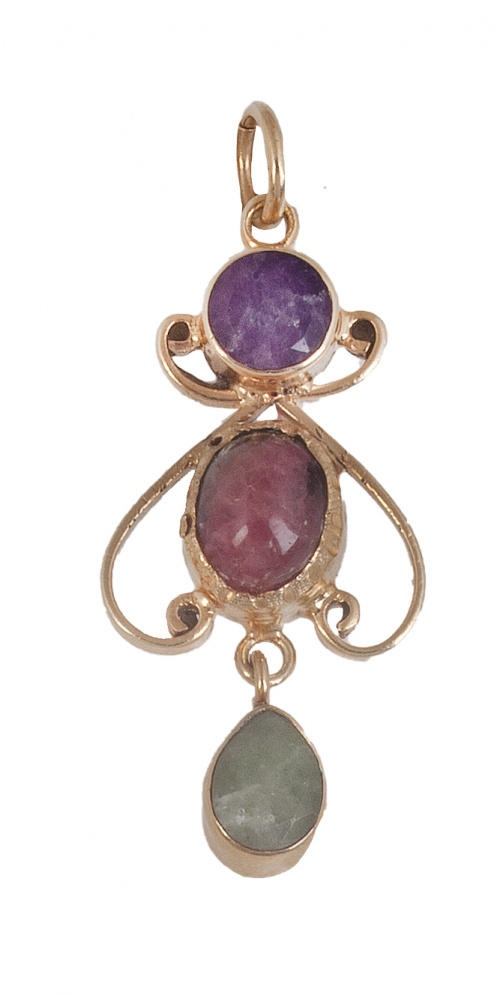 Colgante con amatista, rodocrosita y aguamarina en montura 
