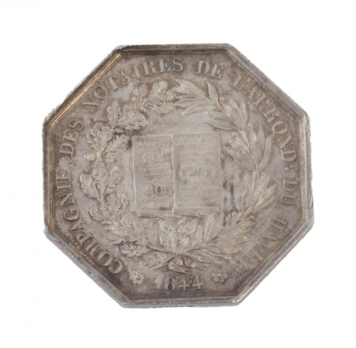 Jeton octogonal francés en plata. Cámara de notarios del ar