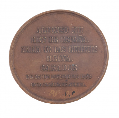 Medalla en bronce conmemorativa de la boda de Alfonso XII c
