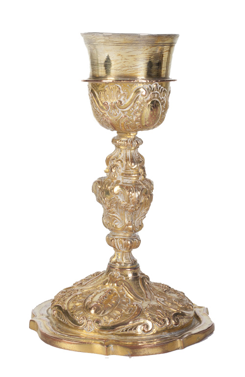 Cáliz de bronce dorado y plata sobredorada.S. XVIII-XIX.