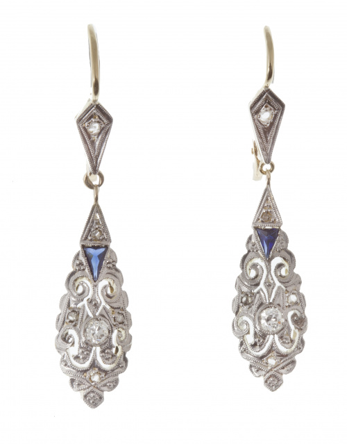 Pendientes largos Art-Decó en forma de lágrima lobulada y c