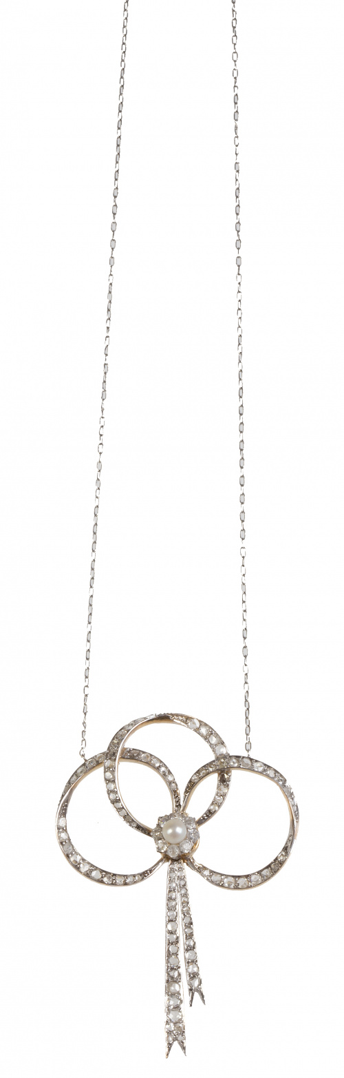 Pendentif Belle Époque con lazo de diamantes y rosetón cent