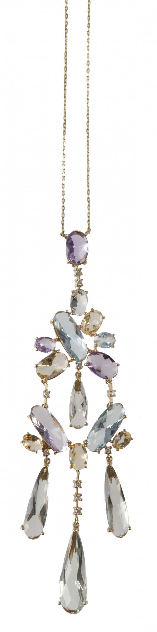 Colgante de aguamarinas citrinos y amatistas de tallas oval