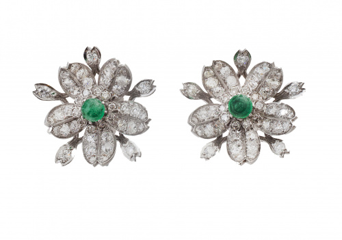 Pendientes con diseño de flor de pp. S. XX con brillantes y