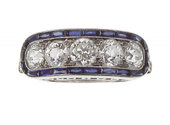 Sortija media alianza Art-Decó en forma de banda, con cinco