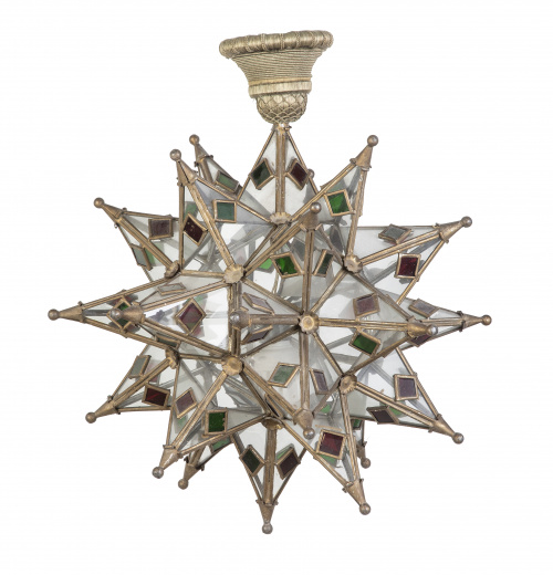 Farol de techo en forma de estrella con cristales verdes y 