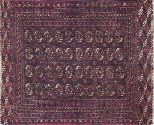 Alfombra en lana Bukhara de la tribu Tekke, decorada con "g