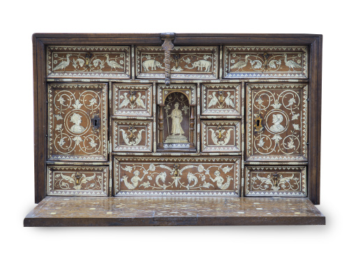 Papelera de tapa abatible de madera de nogal y decoración d