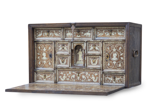 Papelera de tapa abatible de madera de nogal y decoración d