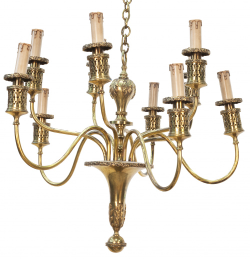 Lámpara de techo de diez brazos de bronce, S. XIX.