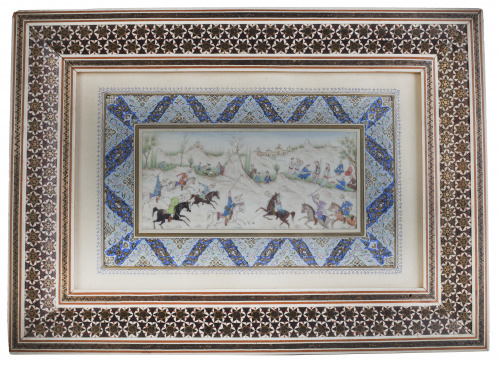 La partida de polo.Miniatura sobre marfil, con marco de m