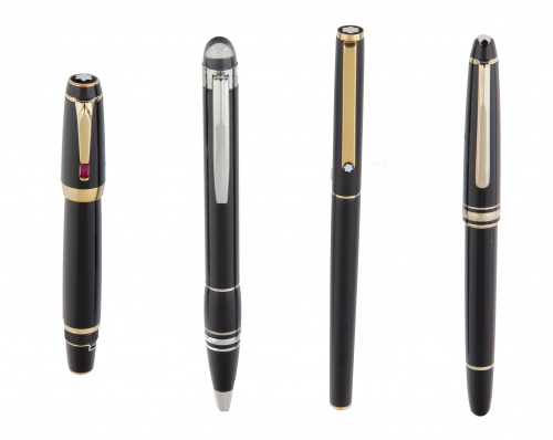 Bolígrafo MONTBLANC negro y plaqué en plata.
