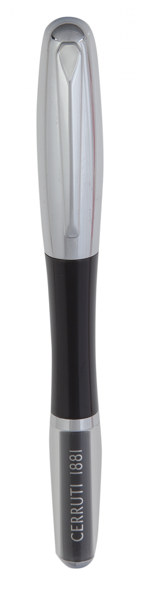 Pluma CERRUTI 1881, negra y capuchón de plaqué en plata.