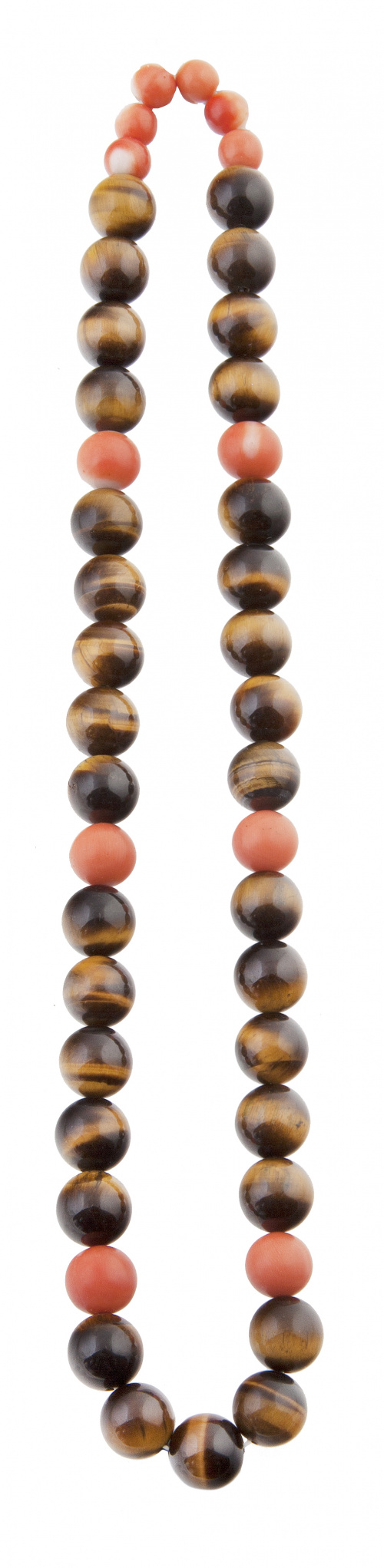 Hilo de cuentas esfericas de ojo de tigre combinadas con co