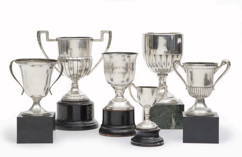 Lote de seis trofeos de golf de plata, S. XX.