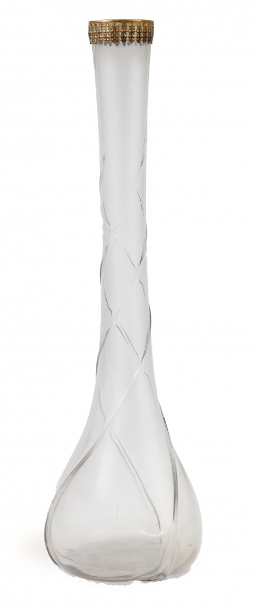 Jarrón en cristal transparente tallado, pp. del S. XX.