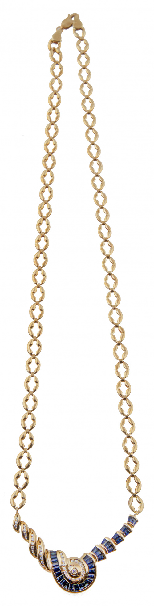Collar con centro de zafiros calibredos y brillantes a modo