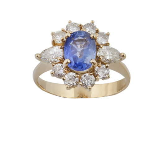 Sortija estilo Lady Di con zafiro Ceylan central oval, orla