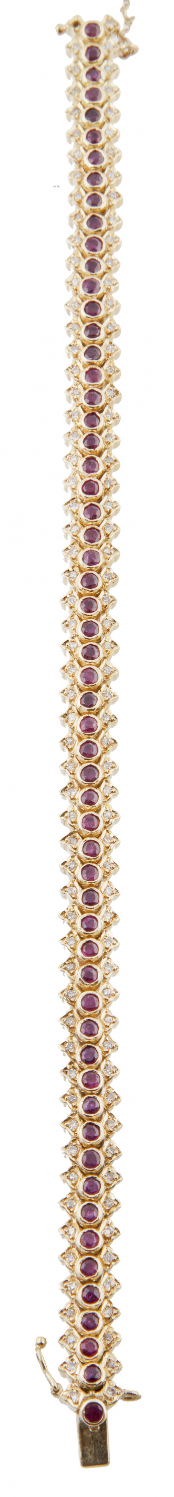 Pulsera articulada con línea central de rubies en chatones 