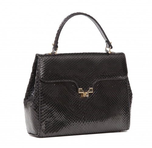 Bolso negro en piel de serpiente con asa corta