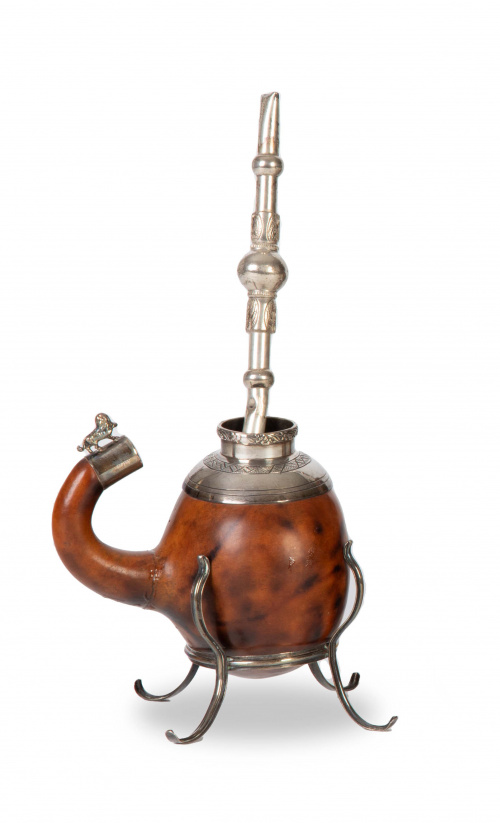 Matera de calabaza engastada en plata.Argentina o Chile, 