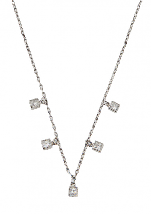 Cadena con cinco brillantes en marcos cuadrados colgantes 