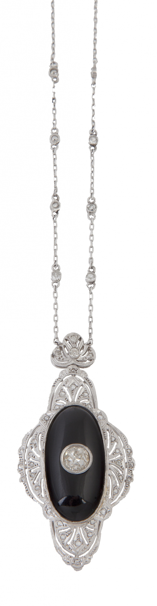 Pendentif estilo Art-Decó de ónix y diamantes con centro de