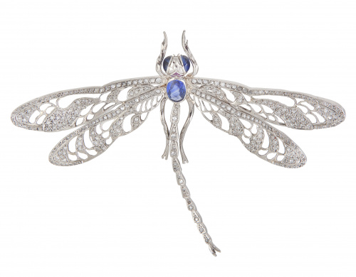 Broche con diseño de libélula de diamantes con cuerpo y ojo