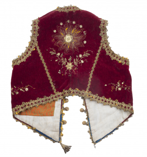 Chaleco de niño en terciopelo rojo y azul con aplicaciones 