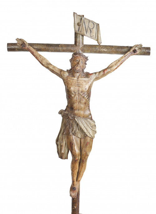 Cristo crucificado.Escultura en madera tallada y policrom