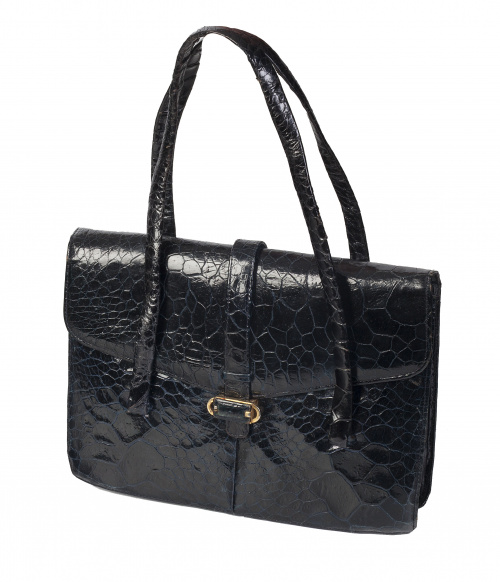 Bolso de piel de cocodrilo azul oscuro con dos asas cortas 