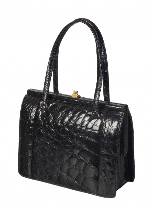 Bolso de piel de cocodrilo negro con dos asas cortas