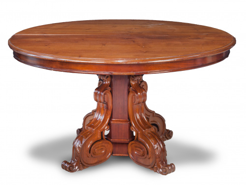 Mesa de comedor extensible de madera de caoba, pie con méns