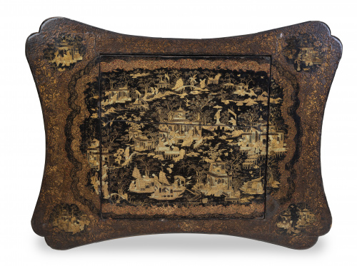 Mesa de backgammon de madera lacada y dorada con tapa rever