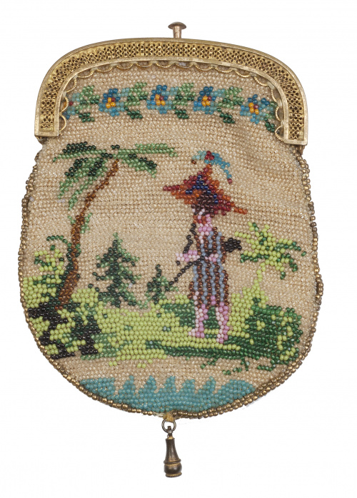 Monedero de cuentas de cristal, trabajo probablemente mejic