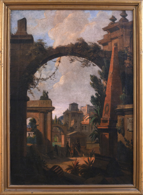 ESCUELA ITALIANA, H. 1800Capricho arquitectónico con figu