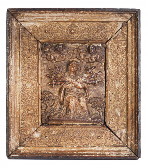 Virgen de los Dolores.Placa de relieve en alabastro talla