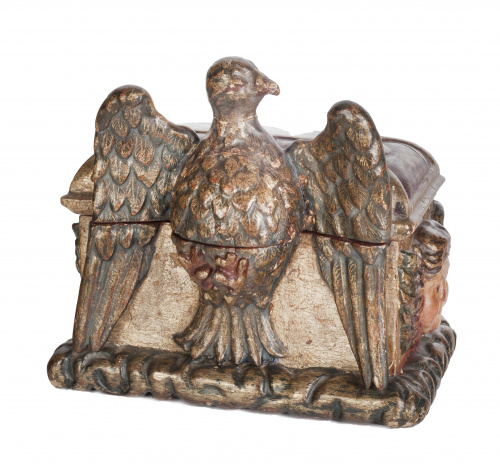 Arquilla en madera tallada, policromada y dorada.Trabajo 