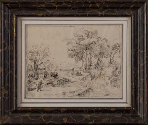 ESCUELA ITALIANA, SIGLO XIXPaisaje con figuras y cascasda