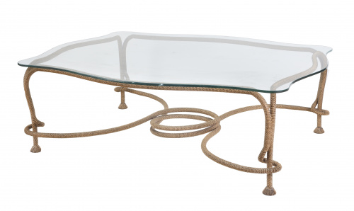 Mesa de centro en cristal y patas de metal dorado de contor