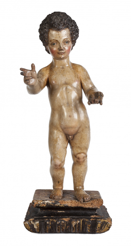 Niño Jesús Salvador del Mundo.Escultura en madera tallada