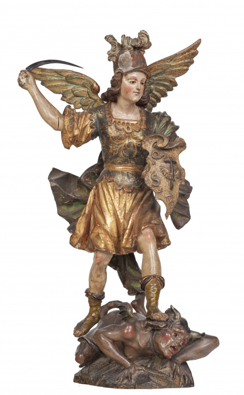 San Miguel Arcángel.Escultura en madera tallada y policro