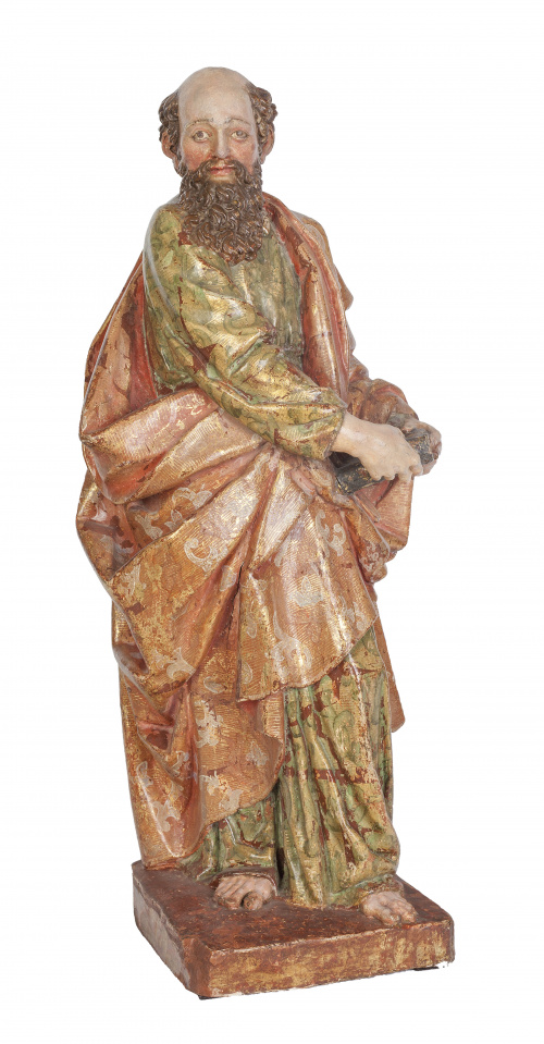Evangelista.Escultura en madera tallada, policromada y do