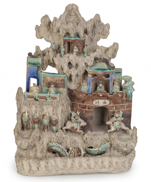 Templo con figuras.Terracota en parte vidriada.Cantón, 