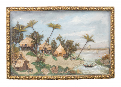 Palacio Rosenan y poblado con personajes.Par de dioramas,