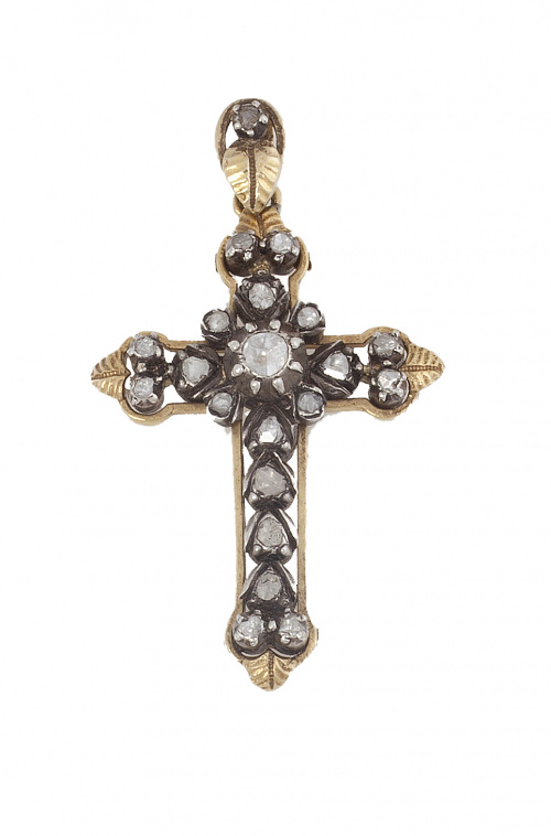 Cruz colgante S. XIX de diamantes con brazos trilobulados