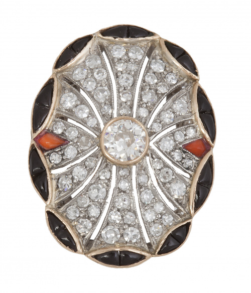 Sortija lanzadera estilo Art-Decó, con gran frente de brill