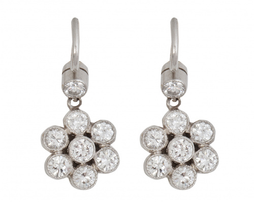 Pendientes con flores de rosetones de brillantes colgantes 