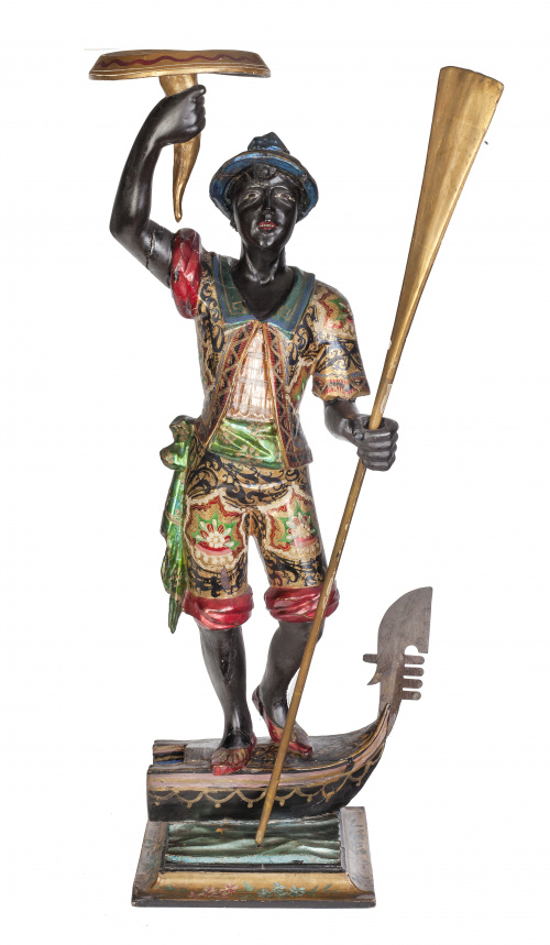 Gondolero en madera tallada y lacada.Trabajo veneciano, p