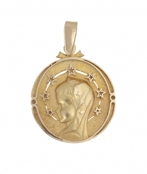 Medalla colgante de Virgen con manto y halo de estrellas